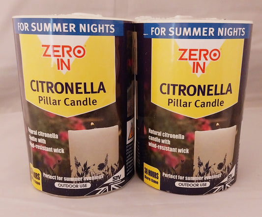 2 X Citronella Pillar Candle Outdoor Garden Summer Nights 38 Hours Burn